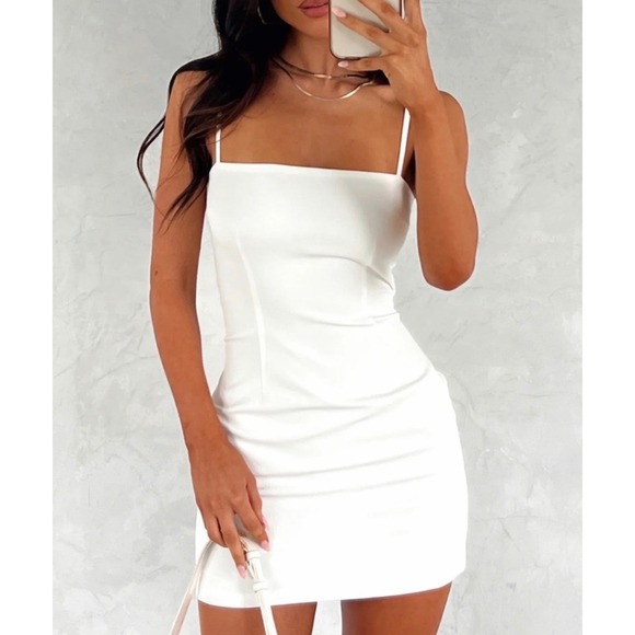 White Fox Boutique Dresses & Skirts - White Fox Boutique Only Want You Mini Dress White Square Neck Bodycon XS NWT